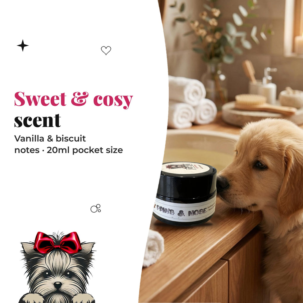 PET SPA Paw & Nose Balm – sweet & cosy vanilla & biscuit scent, 20ml pocket size