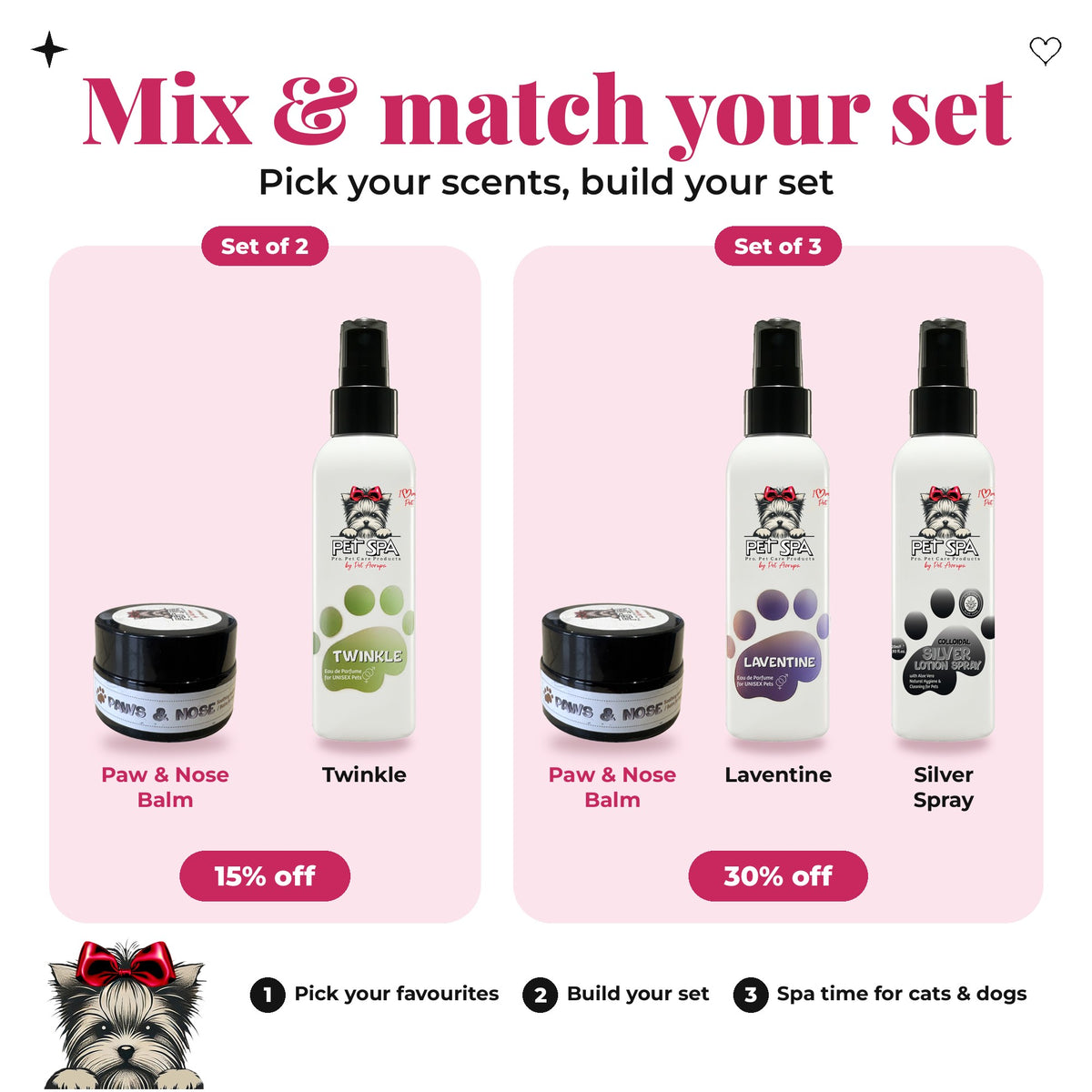 Mix & match your Pet Spa set – Paw & Nose Balm: Set of 2 15% off, Set of 3 30% off