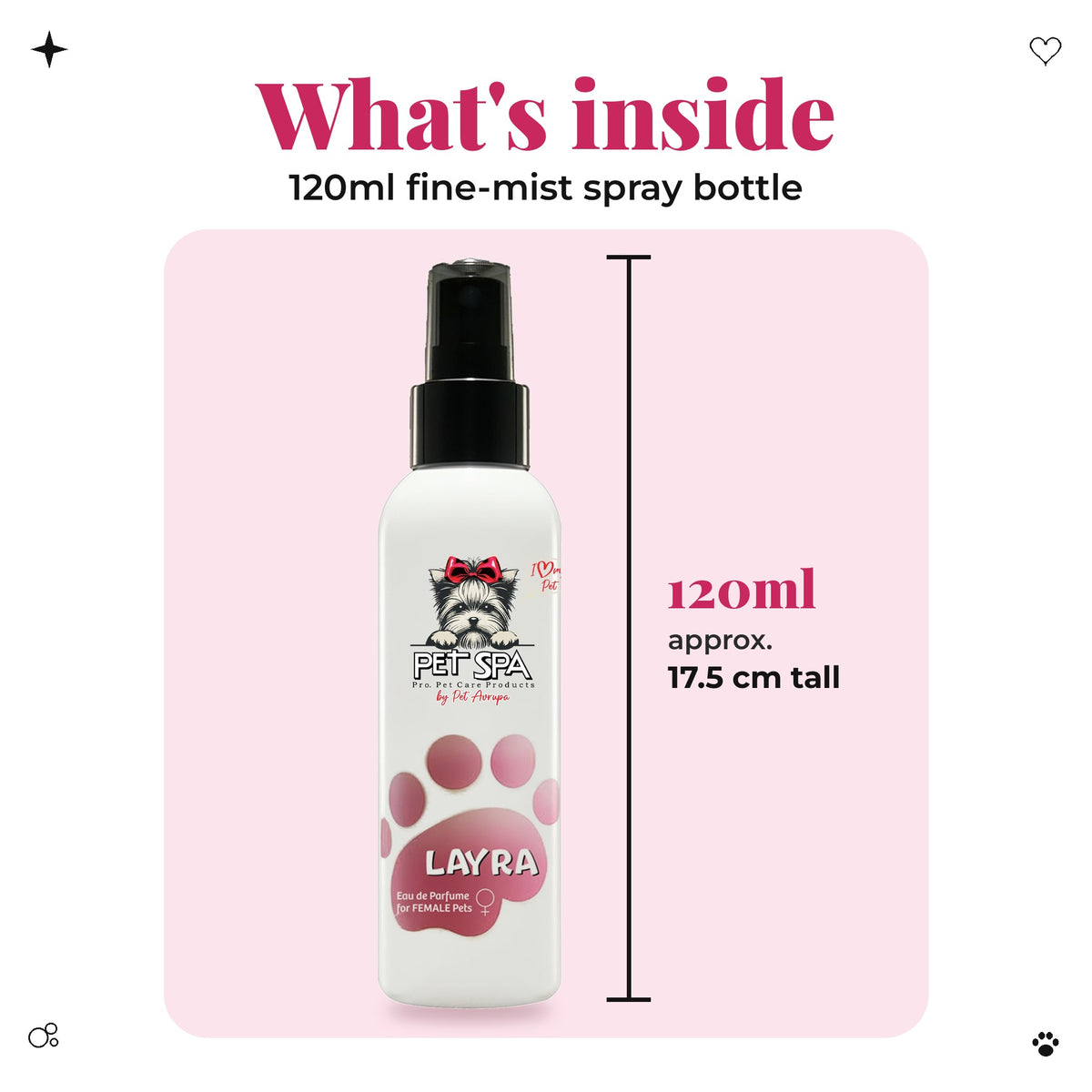 What's inside: 120ml PET SPA Layra spray bottle