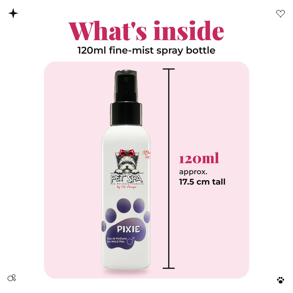 What's inside: 120ml PET SPA Pixie spray bottle