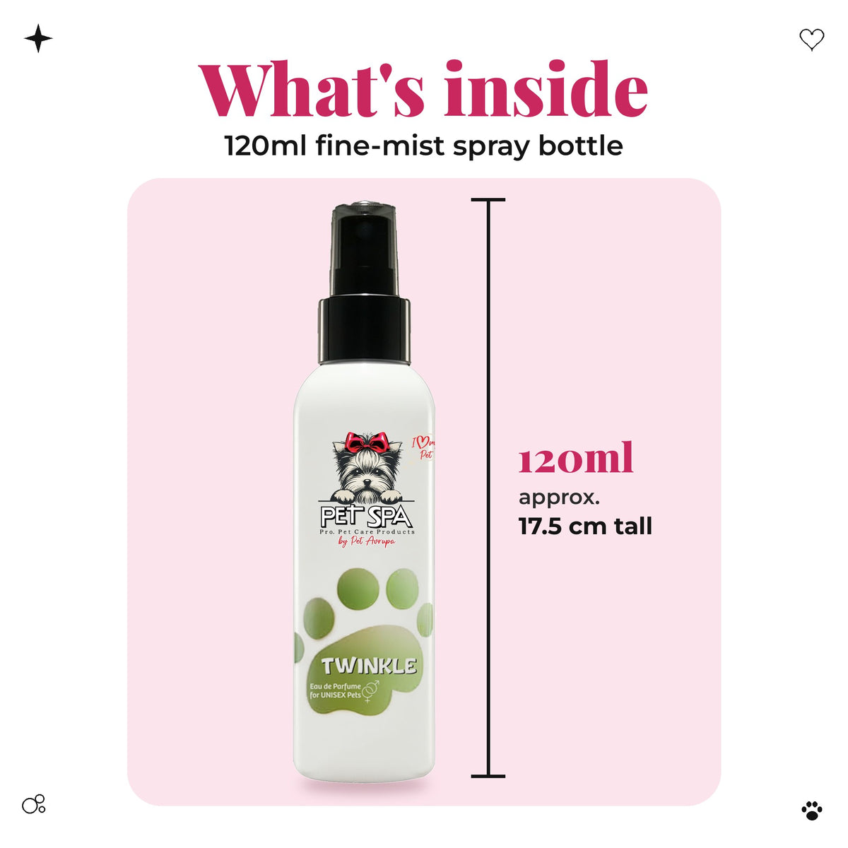 What's inside: 120ml PET SPA Twinkle spray bottle